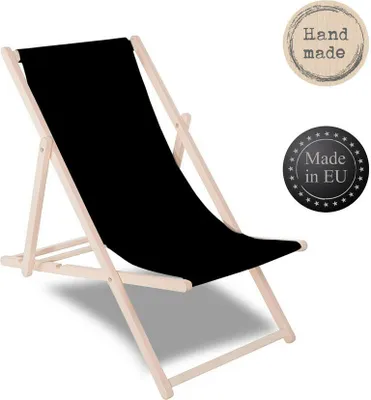 Produktbild von Liegestuhl Klappbar Holz Klappstuhl Campingstuhl Gartenliege Strandliege - Schwarz