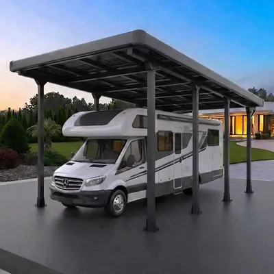 Produktbild von Einzelcarport Carport Gestell für Wohnmobile mit Dachverkleidung + Regenrinne, Schwarz