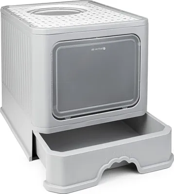 Obrázek produktu pro Box na stelivo pro kočky s výsuvným tácem a víkem, snadno se čistí, šedá