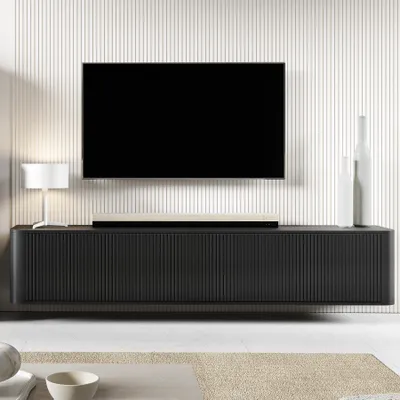 Produktbild von TV-Lowboard Misterio 180 cm minimalistisch mit abgerundeten Seiten Schwarz