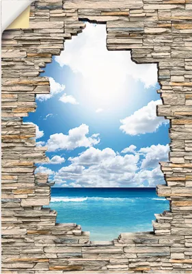 Produktbild von ARTland Wandbild, selbstklebend Großartige Strandlandschaft Steinmauer Größe: 90x130 cm