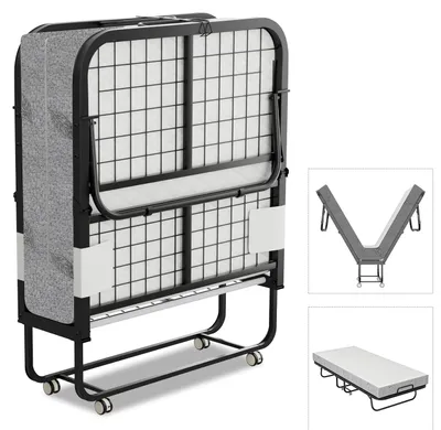 Produktbild von Vigevee Klappbett 90x200 cm mit 13 cm Matratze, Gästebett bis 200 kg, 4 Rollen und Staubschutzhülle