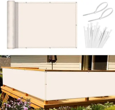 Obrázek produktu pro Famanu balkonová stříška 90 x 400 cm - krémově bílá, odolná proti větru a UV záření