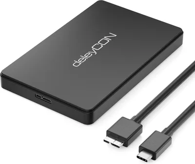 Produktbild von deleyCON USB-C Festplattengehäuse 2,5 Zoll - USB 3.1 Gen 1 Externes Festplatten Gehäuse für 2,5" (6,35 cm) SATA HDD Festplatte / SSD 7 mm & 9 mm - Werkzeugfreie Montage - Schwarz