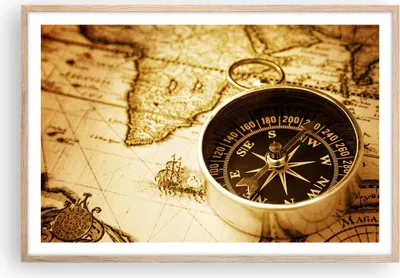 Produktbild von Gerahmtes Poster - Rahmen in heller Eiche - Kompass alt reisen Reise - 91,5x61 cm - Wand Bild - Wanddeko - Wandbilder - Wandposter - Bilderrahmen - Bilder - Kunstdruck - Wandbild - P2NAA91x61-2103