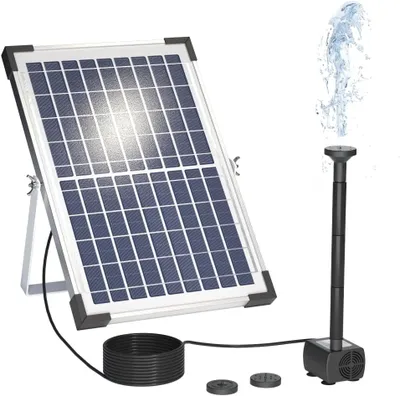 Obrázek produktu pro Solární čerpadlo 9 V/10 W, 300 l/h – velký panel + 3 trysky – okysličování – pro ptáky/akvária/jezírka/zahrady