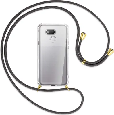 Produktbild von Handykette Backcover-Schutzhülle mit Band (Metall goldfarben) für HTC Desire 12s - dunkelgrau