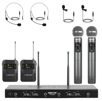 Image de Système de microphones sans fil - 4 canaux UHF - Portée de 60 mètres - Idéal pour les événements et le karaoké