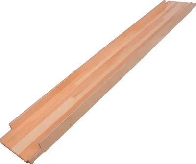 A wooden ramp or slide for a climbing frame or wall.