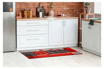 Produktbild von Teppichläufer Küchenläufer Chilidesign Küchenteppich – Wohnzimmer Eingangsbereich Flur Küche – Hot & Spicy - gekettelt strapazierfähig pflegeleicht – 67 x 120 cm rot