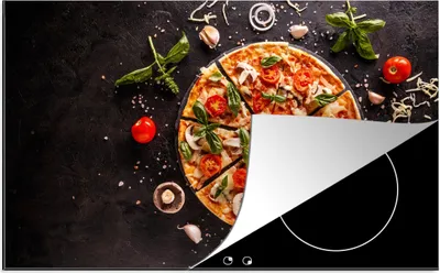 Produktbild von KitchenYeah© Herdabdeckplatte Pizza - Gemüse - Kräuter - Küche - Industrie , 90x52cm, Küche Deko, Glaskeramikkochfeld Herdabdeckung, Abdeckplatte fùr Kochfeld
