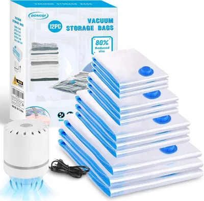 Productafbeelding van VacuÃ1/4mzakken voor kleding - Set van 12 - 4 maten - Herbruikbaar - VacuÃ1/4mzakken met elektrische vacuÃ1/4mpomp - 3L - 3M - 3S
