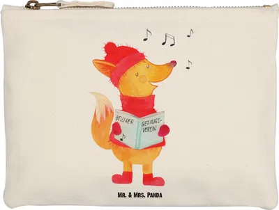 Produktbild von Mr. & Mrs. Panda Schminktasche Fuchs Sänger Größe M - Weiß - Geschenk, Weihnachten, Federtasche, Heiligabend, kosmetiktäschchen, Federmappe, Mäppchen, toiletry bag, Etui