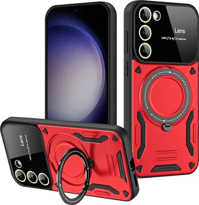 Produktbild von Rüstung Handyhülle für Samsung Galaxy S23+ Dual-Layer Magnetisches Ringhalter Ständer Magsafe Hülle Rot