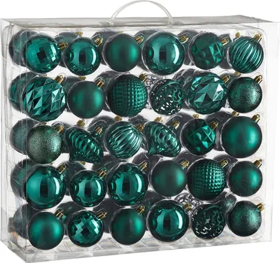 Produktbild von Mica Decorations Weihnachtsbaumkugeln-Set - 60 Stück - Ø7 cm - Bruchfest - Petrol
