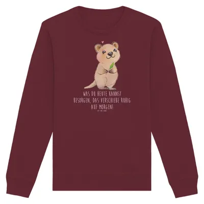 Produktbild von Mr. & Mrs. Panda Rundhals Pullover Quokka Happy Größe L - Burgundy - Geschenk, Aufschieberitis, Lustige Sprüche, Sweatshirt, Baumwoll, Pulli, Bio, Sweater, Verschieben