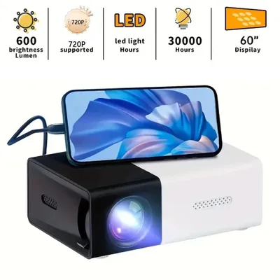 Produktbild von Tragbarer Mini Projektor mit Standfuß, 1080P HD, LED Heimkino Beamer, USB/SD/AV/HD Anschluss, für Smartphone & Video Wiedergabe