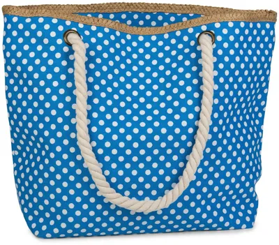 Produktbild von styleBREAKER Strandtasche mit Punkte Muster und Kordelgriffen | großes Hauptfach mit Reißverschluss | inkl. abnehmbarer Kosmetiktasche | Shopper Damen mit Bast-Detail