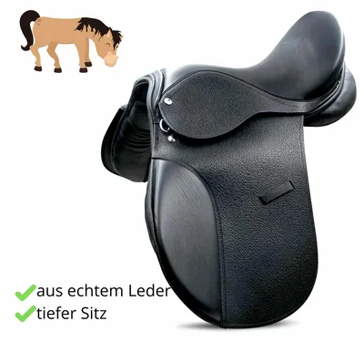 Produktbild von Sattel für Pony aus Leder schwarz weite Kammer, Größe:12