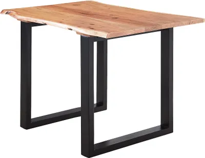 Produktbild von Esstisch 140x80 cm Lubin, Akazienholz naturfarben, Massiver Esszimmertisch mit echter Baumkante, Baumkantentisch mit U-Gestell Schwarz, 26 mm Tischplatte
