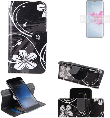 Produktbild von K-S-Trade Schutzhülle Handyhülle kompatibel mit ZTE Axon 11 5G Hülle 360° Wallet Case ''Flowers'' Klapphülle Hülle schwarz-weiß 1x