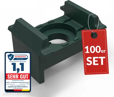 Produktbild von Qualinos Zaunhalter mit Haltenasen für 40 mm Pfosten Grün 6005 (100 Stück) – Stabmattenzaun Zubehör zur Doppelstabmattenzaun Befestigung