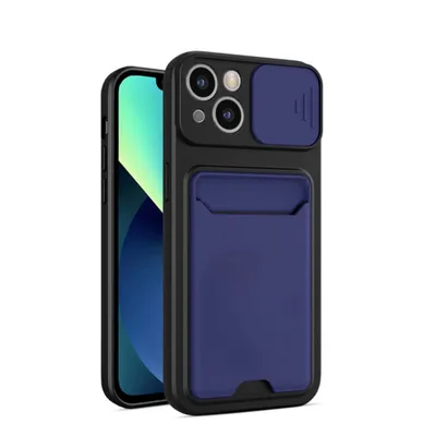 Obrázek produktu pro Smartphonica iPhone 13 TPU kryt pouzdro se sklíčkem na fotoaparát a držákem karet - modrý