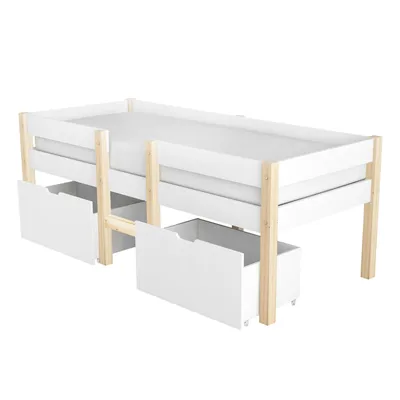 Produktbild von Huasbett Kinderbett mit Rausfallschutz,Kiefer und Schublade-Vollholz-90x200 cm