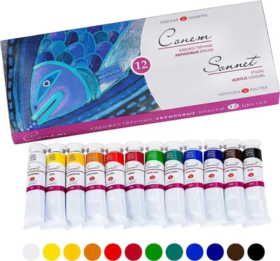 Produktbild von Sonnet Acrylfarben Set | 12x18ml Acrylfarben Tuben | Malen Und Gestalten Auf Jeder Oberfläche | Hergestellt In Russland Von Nevskya Palitra