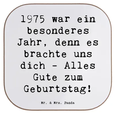 Produktbild von Mr. & Mrs. Panda Tischschoner Spruch 1975 Geburtstag - Weiß - Geschenk, Untersetzer für Gläser, Coaster, Geburtsjahr, Tassenuntersetzer, Jahrgang, Geburtstagszitat, Alter