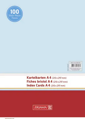 Produktbild von Brunnen Karteikarte DIN A4 quer blanko blau 100 St./Pack.