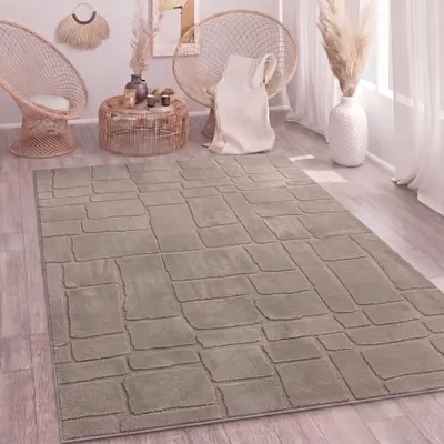 Produktbild von Paco Home Teppich Wohnzimmer Hochflor Skandi Boho Geometrisch Abstrakt Uni Waschbar 240x340 cm