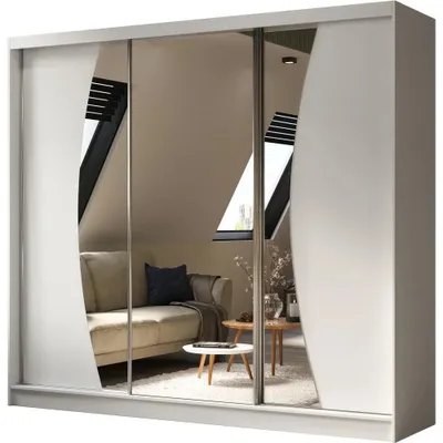 Produktbild von Schwebetürenschrank VOX II 240 cm – Kleiderschrank mit Schubladen, Spiegel & Schiebetüren (Weiß)