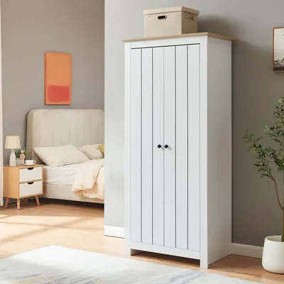 Immagine prodotto di Armadio "Trorjam" con 2 ante e 1 appendiabiti 175 x 80 x 52 cm Bianco / effetto rovere