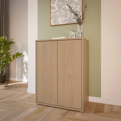 Produktbild von Forte ALICE SPRINGS Kommodenschrank 70 80, modern-minimalistisch, 2-türig, Wohn-/Schlafzimmer, Holzwerkstoff, Elegancia Eiche Holzdekor, 74,5 cm breit x 99,1 cm hoch x 41,5 cm tief