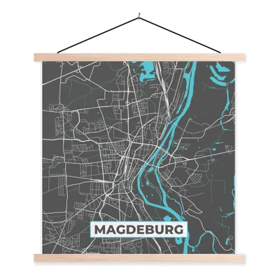 Produktbild von MuchoWow® Textilposter Stadtplan - Magdeburg - Deutschland - Karte 40x40 cm mit holzfarbenen Rahmen - Posterleiste
