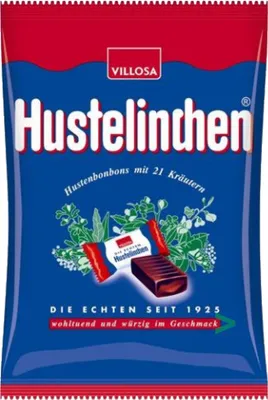 Produktbild von Villosa Hustelinchen Bonbons Kräuterbonbons Hustenbonbons mit Lakritz 3er Pack (3x150g) + usy Block