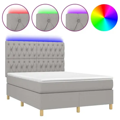 Immagine prodotto di vidaXL Letto a molle con materasso e LED in tessuto grigio chiaro 140x200 cm