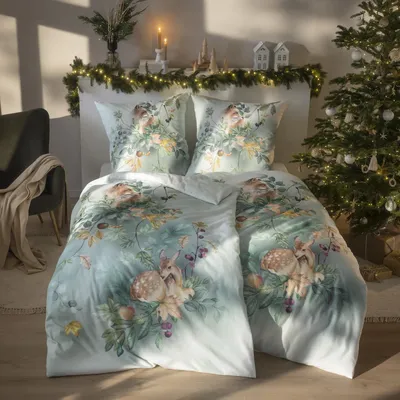 Produktbild von Estella Flanell Bettwäsche Ferdinand 4468-530 Reh Fuchs Grün 135x200