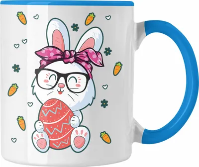 Produktbild von Trendation - Tasse Ostern Ostergeschenke Kinder Jugendliche Geschenke Lustige Grafik Osterhase Osterei Nerd Hase (Blau)