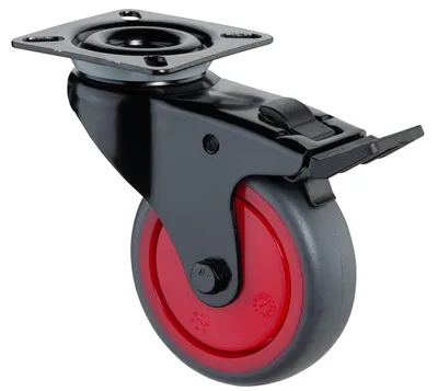 Image de Roulette pivotante avec frein D.75mm Trgf.75kg avec plaque avec frein en caoutchouc gris BS ROLLEN