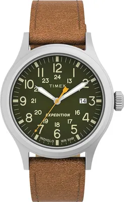 Produktbild von Timex Expedition Scout Herrenuhr, Lederarmband, grünes Zifferblatt