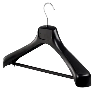 Produktbild von Kleiderbügel, Mantelbügel, Kostümbügel, Jackenbügel, 20er Set, Kunststoff, Schwarz, Jacke, Anzug, Hosensteg, Breite Schulter, 360° Drehbarer Haken, 43 cm (ETR43/B_00/20)