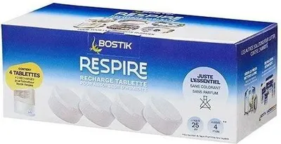 Produktbild von Bostik Respire Luftentfeuchter Nachfüllpackung, 4 Tabletten, Bis zu 25 m², Ohne Duft, 4 x 250 g