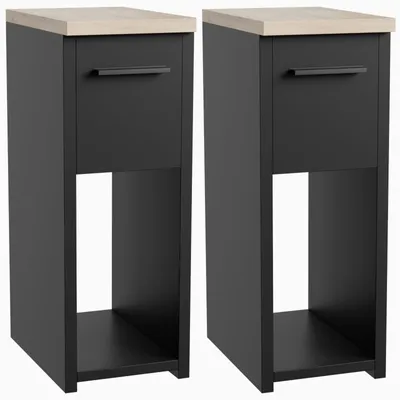 Obrázok produktu pre sada 2 nočných stolíkov - 20x30x55 cm - čierny vzhľad Sonoma - loftový dizajn - úzke - moderné - stabilné