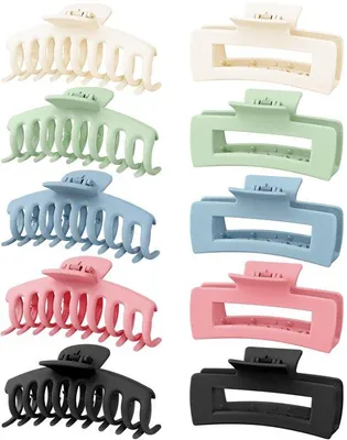 Image de Ensemble de 10 grandes pinces à cheveux antidérapantes Unyqoos® – Acrylique pastel, ressort métallique à 180° pour tous les types de cheveux, 2 formes et 5 couleurs