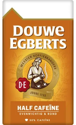 Obrázok produktu pre Filtrovaná káva Douwe Egberts Half Cafeïne 250 g – jemný, aromatický pôžitok