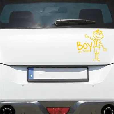 Produktbild von Auto Aufkleber Junge an Bord on Tour Baby Board 15x16 cm Gelb Sticker Heckscheibenaufkleber