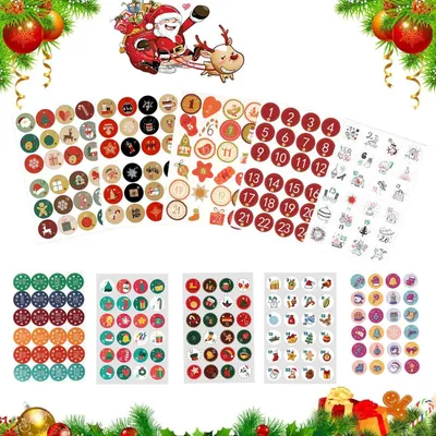 Immagine prodotto di Set di adesivi numerati per calendario dell'Avvento, da 1 a 24, confezione da 10 fogli (24 adesivi per foglio), diametro 4,5 cm, carta, per Natale