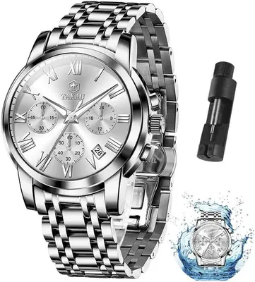 Produktbild von Multifunktionsuhren für Männer Edelstahl Kleid Männer Chronograph Uhren Römisches Zifferblatt Luxus Business Armbanduhren Wasserdicht Leuchtend